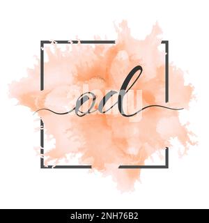 Calligraphic lowercase letters O and D are written in a solid line on a colored background in a frame Stock Vector