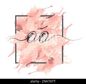 Calligraphic lowercase letters O and O are written in a solid line on a colored background in a frame Stock Vector