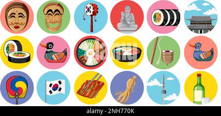 Set of south korea icons. Art style icons bundle. vector illustration ...