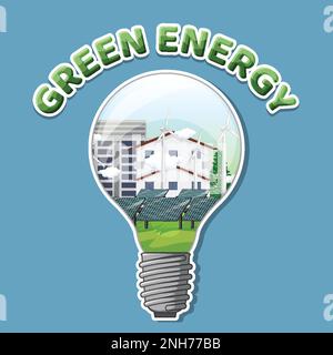 Green energy text with lightbulb banner template illustration Stock ...