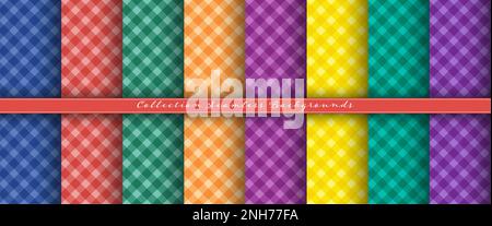 A set of colored seamless backgrounds for congratulations, decorations and creative ideas. Intersecting stripes of red, blue, green, orange, yellow an Stock Vector