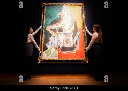 Pablo Picasso's Femme dans un rocking-chair on display at Christie's in central London ahead of the auction house's forthcoming 20th/21st Century London Evening and The Art of the Surreal Evening sales. Picture date: Tuesday February 21, 2023. Stock Photo