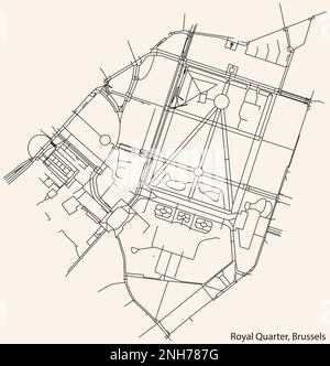 Street roads map of the ROYAL QUARTER (QUARTIER ROYAL, KONINGSWIJK), BRUSSELS Stock Vector