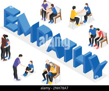 Empathy characters isometric composition with people in emotional relationships vector illustration Stock Vector