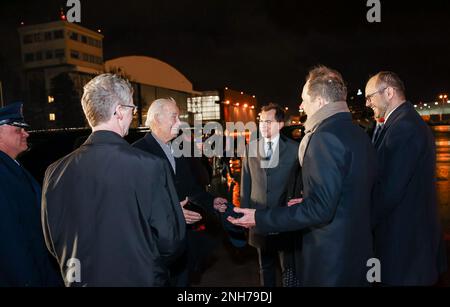 Warsaw, Poland. 20th Feb, 2023. US President Joe Biden is welcomed by Polish officials as he arrives at a military airport in Warsaw, Poland, Monday, Feb. 20, 2023. Photo by Marek Borawski/KPRP/UPI Credit: UPI/Alamy Live News Stock Photo