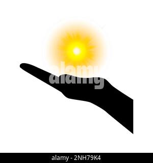 Sun In open hand. The hand holds the sun. Vector illustration. Stock Vector