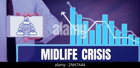 Text caption presenting Midlife Crisis. Word for Software development technique Decomposing an application Stock Photo