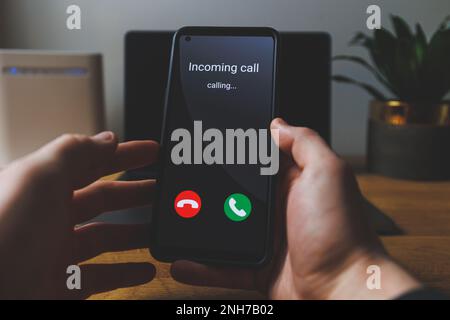 Incoming call on phone. Phone call concept Stock Photo