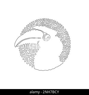 Single one curly line drawing of beautiful hornbill. Continuous line drawing design vector illustration of cute hornbill Stock Vector
