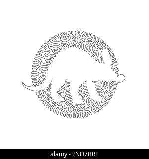 Single curly one line drawing of aardvark long pig-like snout abstract art. Continuous line drawing design vector illustration of cute aardvark Stock Vector