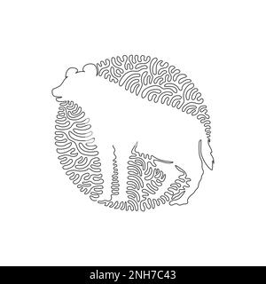 Continuous one curved line drawing of scary hyena abstract art in circle. Single line editable stroke vector illustration of hyenas have strong teeth Stock Vector