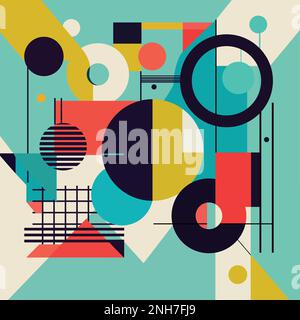 Abstract geometry with curved and straight shapes in different colors and sizes - Vector illustration Stock Vector