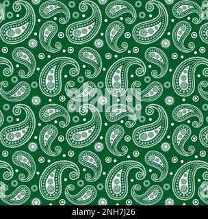 Green & White Funky 60s 70s Paisley Pattern Stock Photo