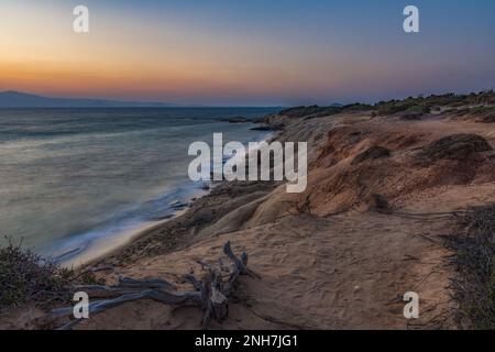 Hawaii beach in the Alikò promontory at dusk, Naxos Stock Photo