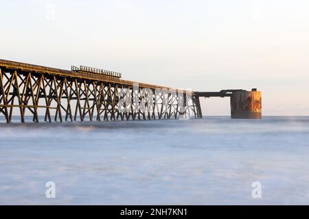 Steetley Pier, Hartlepool, County Durham, UK. The Pier was used to pump water to the Magnesite plant in the 1960’s which has since been demolished. Stock Photo