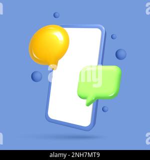 3d realistic mesh smartphone vector icon with chat bubble social media. Mobile with text frame. Incoming mail notify, newsletter and online email Stock Vector