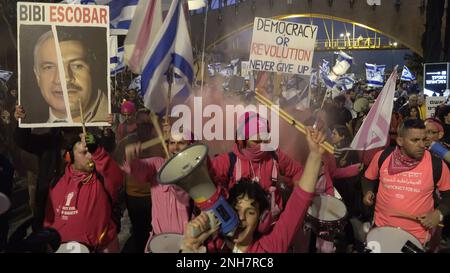 JERUSALEM, ISRAEL - FEBRUARY 20: Anti-government protestors hold ...