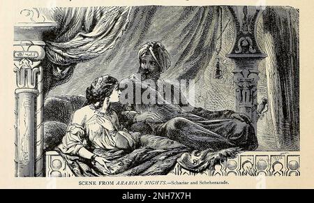 Scene from Arabian Nights from Cyclopedia universal history : embracing the most complete and recent presentation of the subject in two principal parts or divisions of more than six thousand pages by John Clark Ridpath, 1840-1900 Publication date 1895 Publisher Boston : Balch Bros. Volume 6 History of Man and mankind Stock Photo