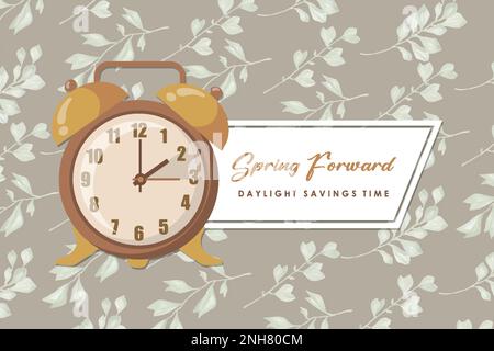 Daylight Saving Time Begins. Web Banner Reminder with Daylight Saving Time on Sunday, March 13, 2022. Vector illustration with instructions for moving Stock Vector