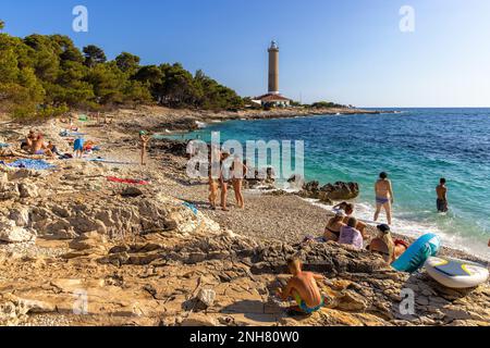 The beach near the lighthouse Veli Rat on Dugi Otok island, the Adriatic Sea in Croatia Stock Photo