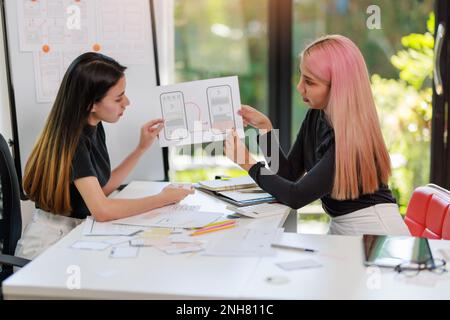 User experience user interface concept, ux ui Graphic designer creative sketch breif user experience interface color planning application process deve Stock Photo