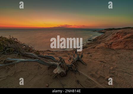 Hawaii beach in the Alikò promontory at dusk, Naxos Stock Photo