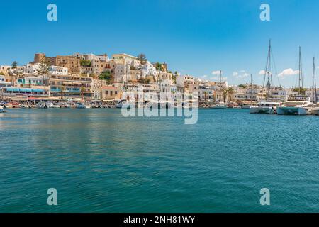 Panoramic view on Chora town, Naxos Stock Photo