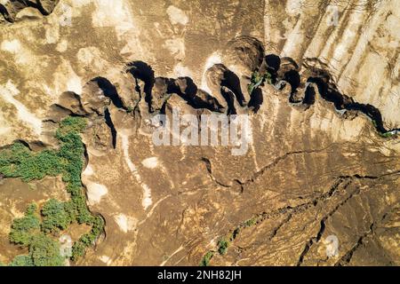 Drone photography elevated view of Ein Feshkha (Einot Tzukim) is a nature reserve and archaeological site on the northwestern shore of the Dead Sea, a Stock Photo