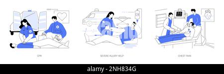 First aid in emergency situations abstract concept vector illustrations. Stock Vector