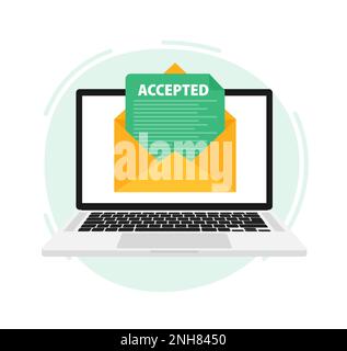Letter with text accepted on laptop screen. Email with accepted header. Confirmation email message. Stock Vector