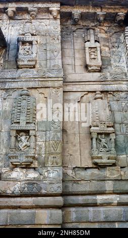 Carvings on Panchbakhtar Temple Restored in 17th Century in reign of Sidh Sen, Mandi, Himachal Pradesh, India. Stock Photo