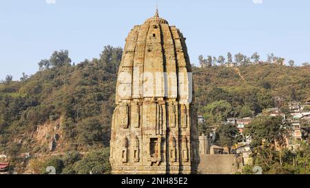 Rear View of Panchbakhtar Temple in the Bank of Beas River, Mandi, Himachal Pradesh, India. Stock Photo