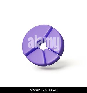 Circular chart 3D icon. Round diagram divided to segment in purple color. Infographic data visualization. Vector illustration Stock Vector