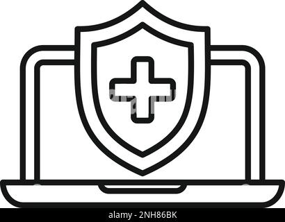 Secured medical laptop icon outline vector. Medicine doctor. Health service Stock Vector