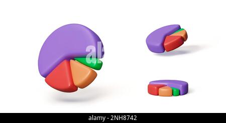 Pie charts set. 3D render circular charts for infographics templates. Business round diagram icons. Vector Stock Vector