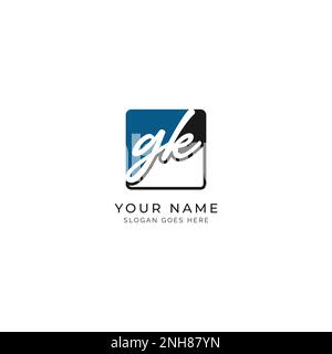 G, K, GK Initial letter handwritten and signature vector image template in square shape logo Stock Vector