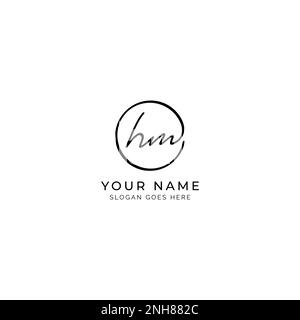 H, M, HM Initial letter handwritten and signature vector logo. Business template in round shape line art Stock Vector