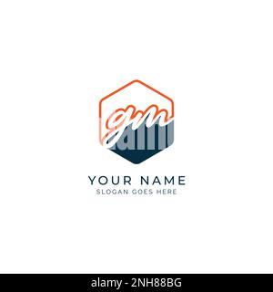 G, M, GM Initial letter handwritten and signature vector image template in hexagon shape logo Stock Vector
