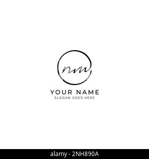N, M, NM Initial letter handwritten and signature vector logo. Business template in round shape line art Stock Vector