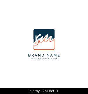 S, M, SM Initial letter handwritten and signature vector image template in square shape logo Stock Vector