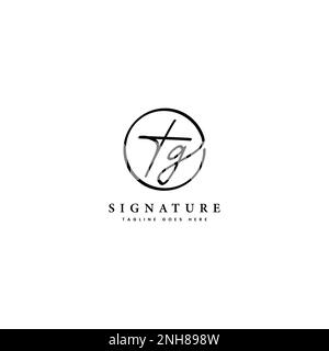T, G, TG Initial letter handwritten and signature vector logo. Business template in round shape line art Stock Vector