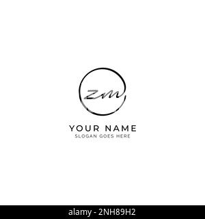 Z, M, ZM Initial letter handwritten and signature vector logo. Business template in round shape line art Stock Vector