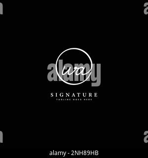 W, A, WA Initial letter handwritten and signature vector logo. Business template in round shape line art Stock Vector