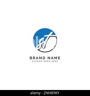 S, T, ST Initial letter handwritten and signature vector image template in round shape logo Stock Vector