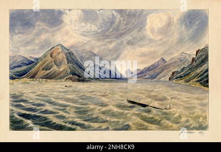 sand, background, art collection, 1862, 1857, wall art, home decor, old art, old, vintage painting, vintage, oil on canvas, painting, watercolor, columbia mountains, wind, adventure, desert, river, hill, summer, scenery, canada, panorama, natural, highway, road, view, hand drawn, location, illustration, outdoors, blue, attraction, horizon, way, draw, asphalt, cold, high, outdoor, scenic, tourism, sky, peak, snow, travel, mountain, landscape, nature Stock Photo