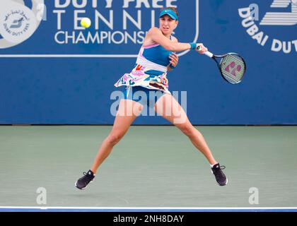Dubai, UAE, 21st. Feb, 2023. Bulgarian tennis player Viktoriya Tomova in  action at the Dubai Duty Free Tennis Championships tournament at Dubai Duty  Free Tennis Stadium on Tuesday 21 February 2023., ©