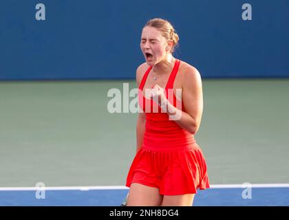 Dubai, UAE, 21st. Feb, 2023. Bulgarian tennis player Viktoriya Tomova in  action at the Dubai Duty Free Tennis Championships tournament at Dubai Duty  Free Tennis Stadium on Tuesday 21 February 2023., ©