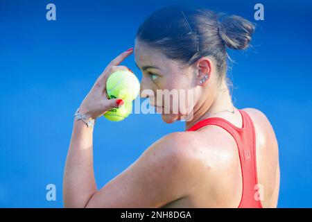 Dubai, UAE, 21st. Feb, 2023. Bulgarian tennis player Viktoriya Tomova in  action at the Dubai Duty Free Tennis Championships tournament at Dubai Duty  Free Tennis Stadium on Tuesday 21 February 2023., ©