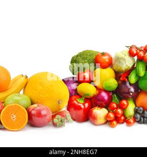 Vegetables and fruits isolated on white background. Collage. Free space for text. Stock Photo