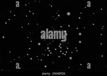 Black background with light stars. Abstract constelation monochrome business triangle texture. Low poly geometric, dark, masculine pattern illustratio Stock Vector